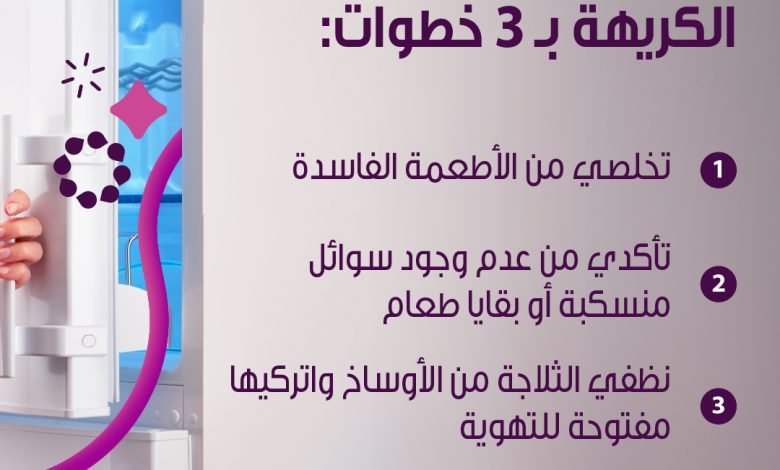 #نصيحة_لراحتك 3 خطوات بسيطة تخلصك من رائحة الثلاجة الكريهة راحة تهتم براحتك، احرصي ... 1
